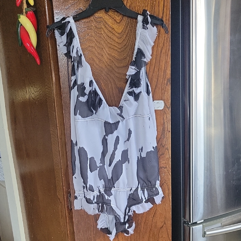 Black and White Ruffled Bodysuit
